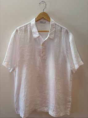 James Perse White Linen Polo Shirt